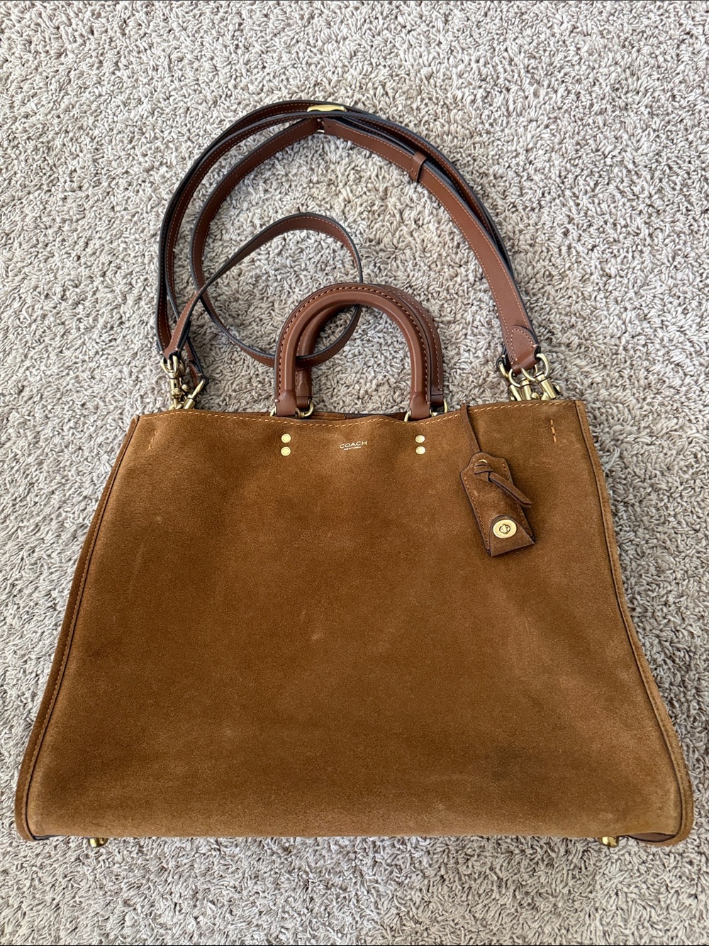 Coach Chocolate Brown Suede Tote with Leather Trim - Picture 4 of 13